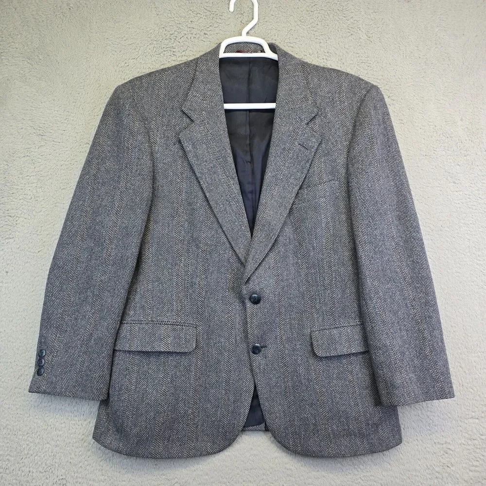 Bernhard Altman‎ Sports Coat Mens 44 Gray Wool Tweed Herringbone Blazer Jacket